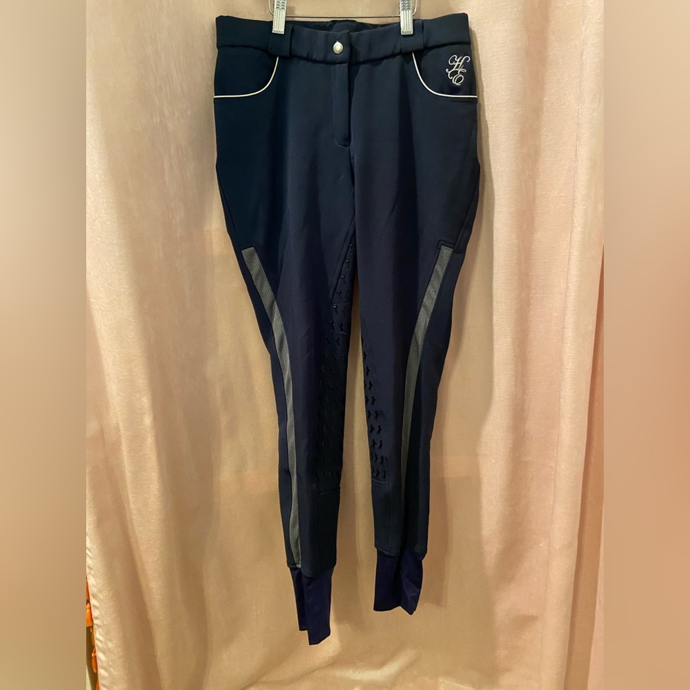 Huntington Equestrian Ventilated Silicone Full Seat Grip Breeches Navy Size 10